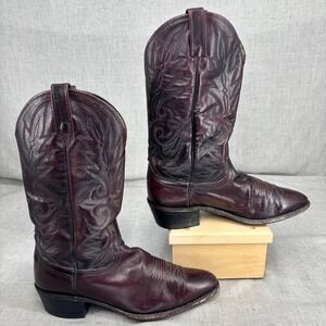 Vintage Dan Post Milwaukee Cowboy Boots Black Cherry Leather Men's 10.5 D